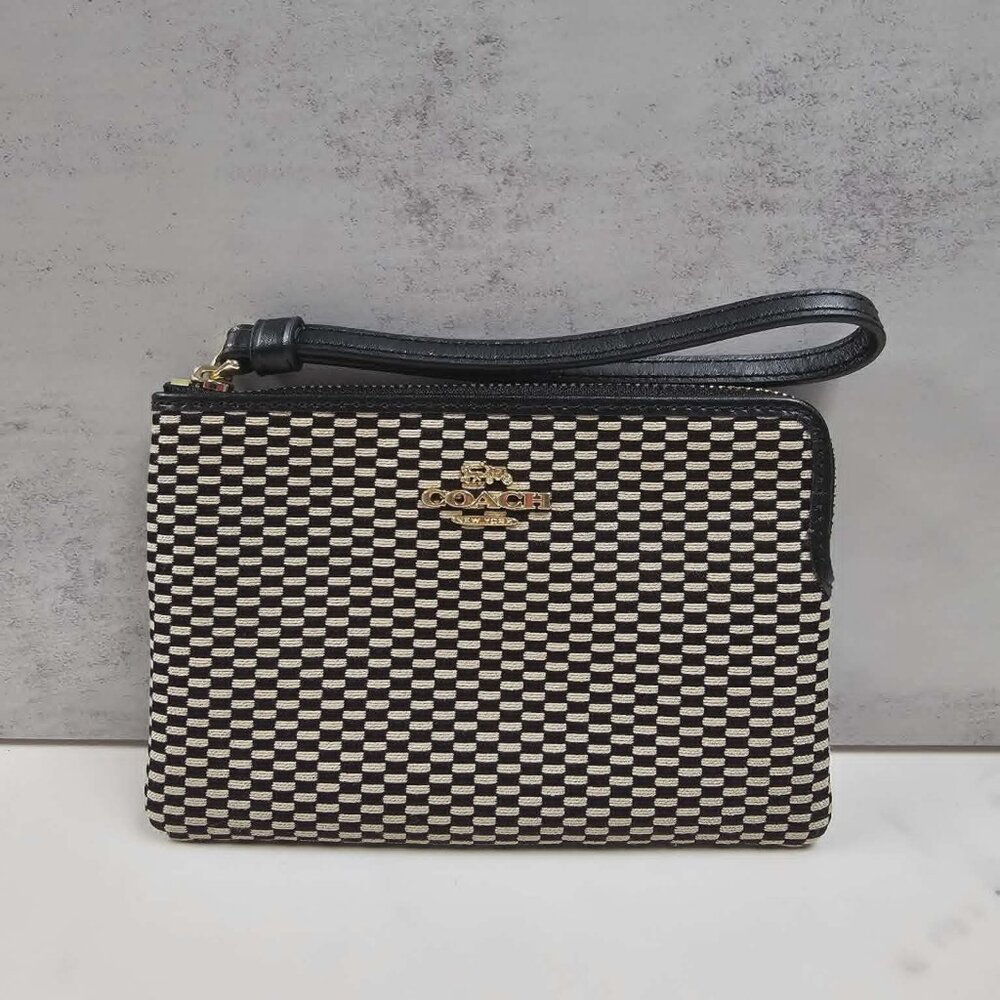 Coach Beige and Black Legacy Lexi Wristlet